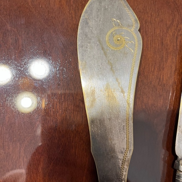 Antique serving spoon knife fork silver plated - Picture 6 of 8